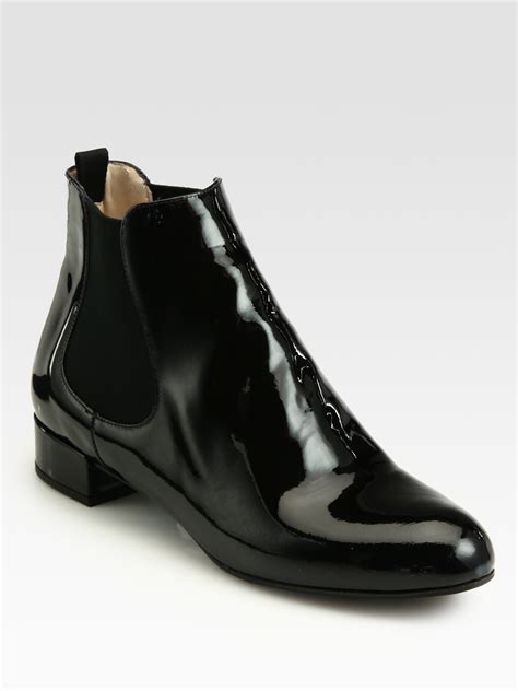 prada men's zip up black patent leather ankle boots|prada leather ankle boots.